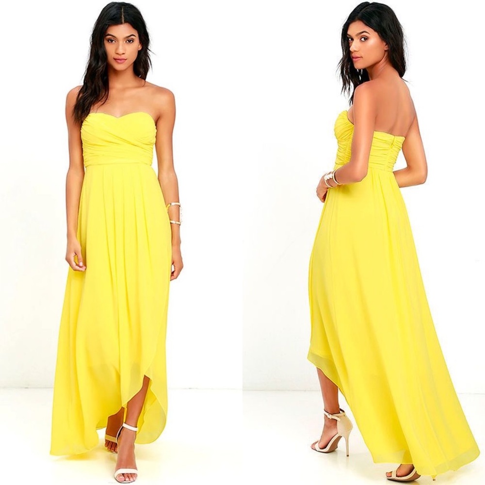 Lulu's First Bliss Yellow Strapless High-Low Dress Size Medium